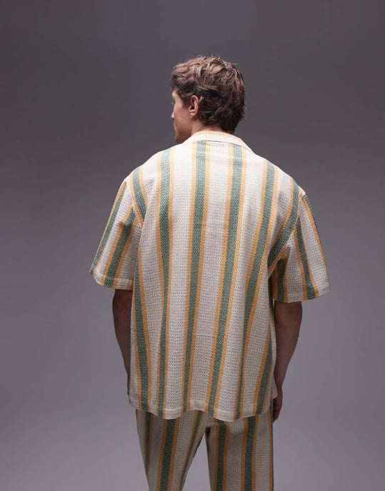 Topman koord kortärmad virkad randig skjorta i multi - Image 3
