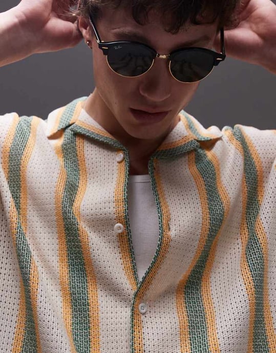 Topman koord kortärmad virkad randig skjorta i multi - Image 4