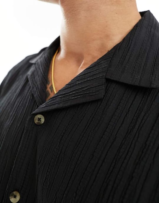ASOS DESIGN avslappnad krage struktur skjorta i svart - Image 2