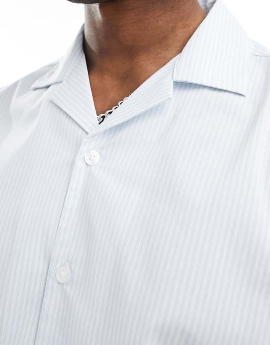 ASOS DESIGN relaxed smart stripe shirt in light blue - Image 2