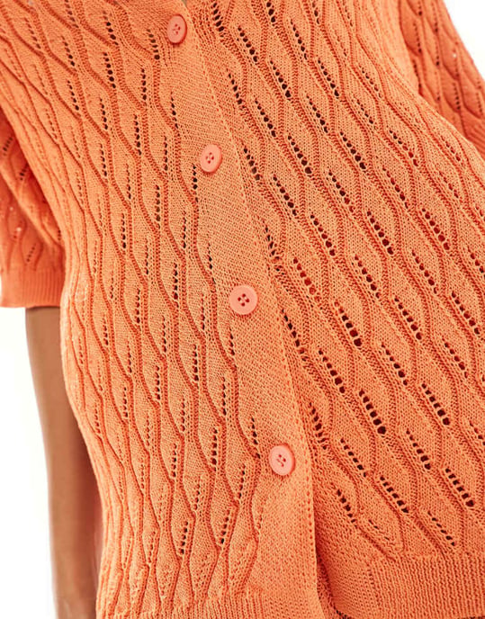 SNDYS virkad skjorta med knapp genom i orange - Image 3