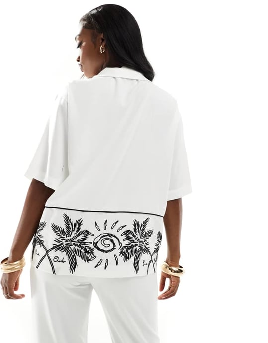 The Couture Club co-ord palm print embroidery shirt in white - Image 4