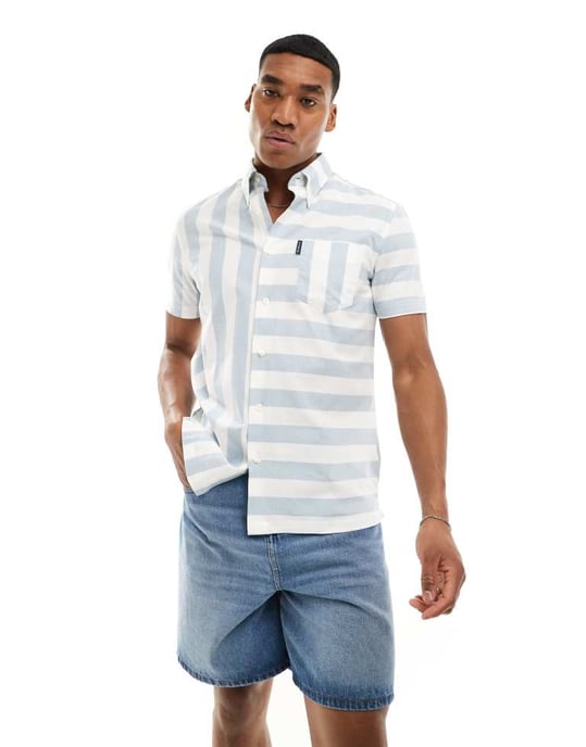 Ben Sherman kortärmad patchworkskjorta i ljusblått - Image 2