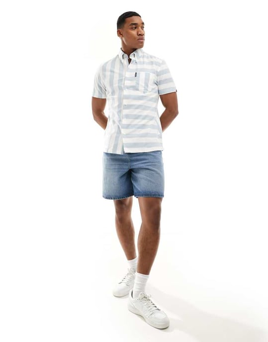 Ben Sherman kortärmad patchworkskjorta i ljusblått - Image 3