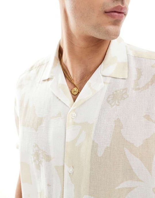 ASOS DESIGN avslappnad skjorta med krage i stenmönster med blommor - Image 4