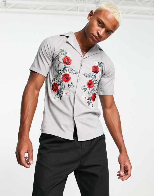 Bolongaro Trevor skjorta med rosbroderi i sten - Image 1