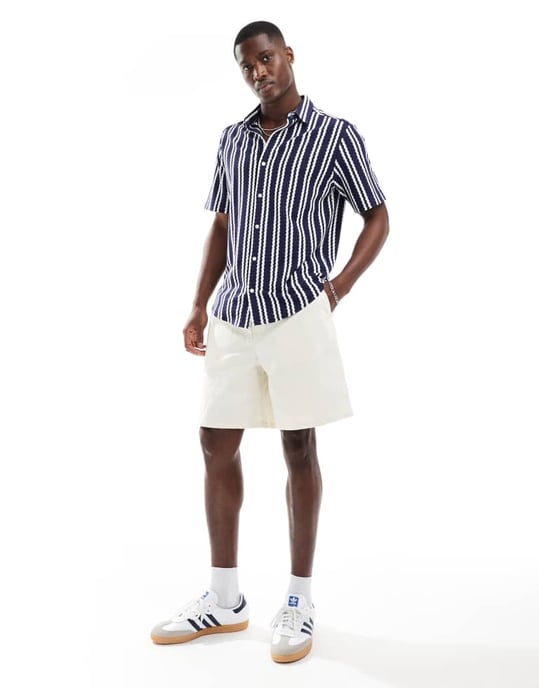 ASOS DESIGN texturerad regular shirt i marinrandig - Image 3