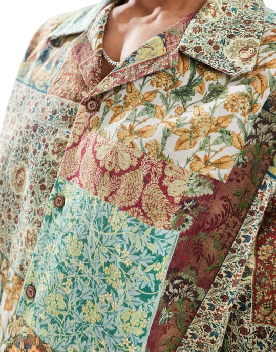 ASOS DESIGN avslappnad skjorta med kavajkrage i gobelängmönster - Image 3
