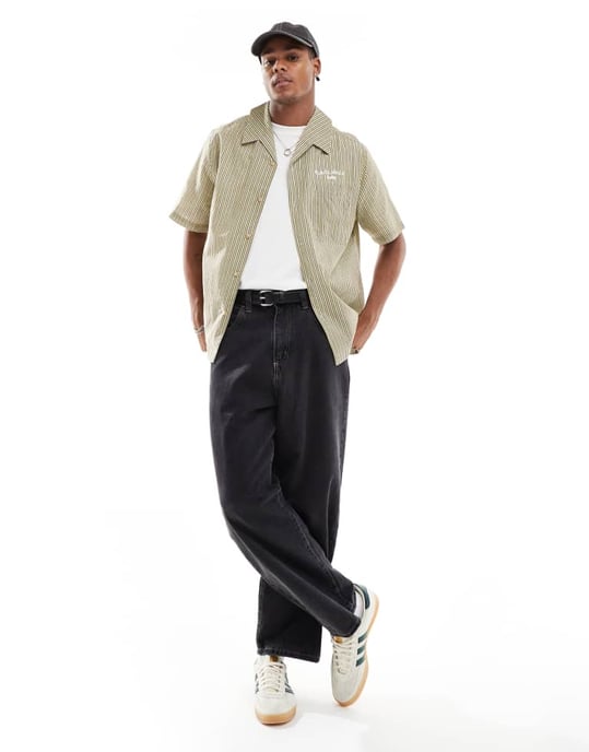 ASOS DESIGN avslappnad revere randig skjorta med bröstbroderi - Image 2