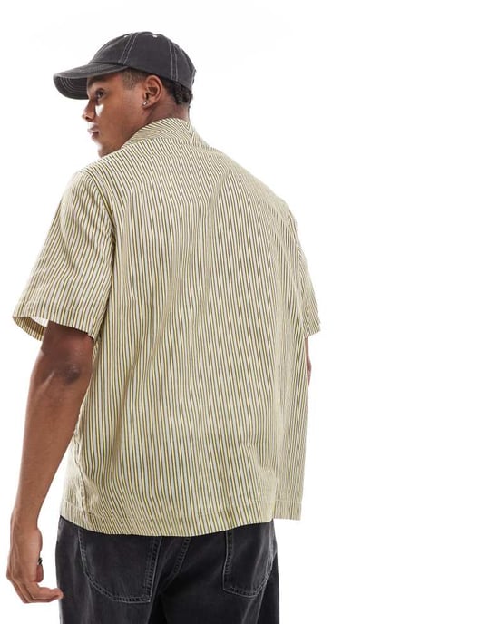 ASOS DESIGN avslappnad revere randig skjorta med bröstbroderi - Image 3