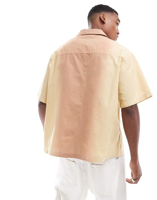ASOS DESIGN oversized skjorta i linnelook med utility i orange ombre - Image 2