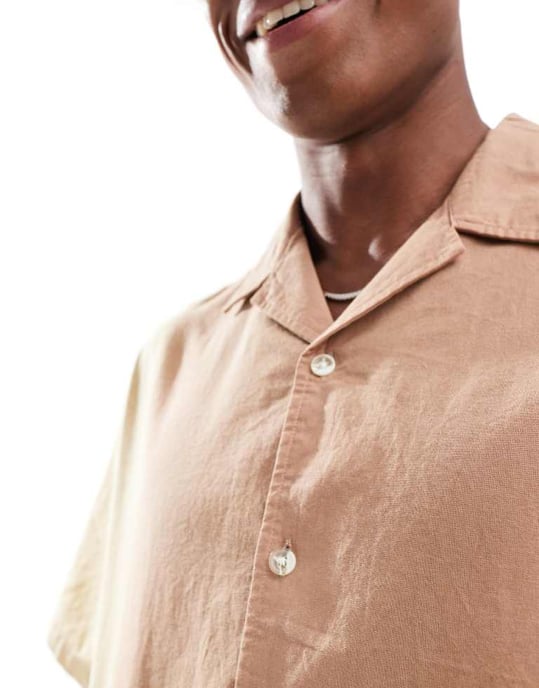 ASOS DESIGN oversized skjorta i linnelook med utility i orange ombre - Image 3
