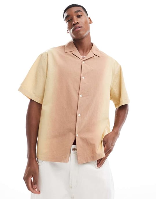 ASOS DESIGN oversized skjorta i linnelook med utility i orange ombre - Image 4