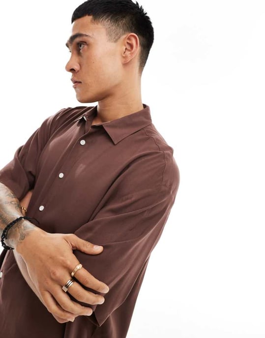 ASOS DESIGN oversized viscose skjorta i ljusbrun - Image 2