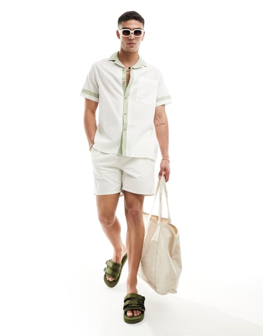 ASOS DESIGN boxig oversized linneblandning skjorta med kontrastkanter i vitt - Image 3