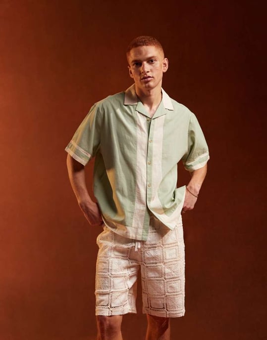 ASOS DESIGN oversized krage skjorta i snitt och sömnad i salvia - Image 3