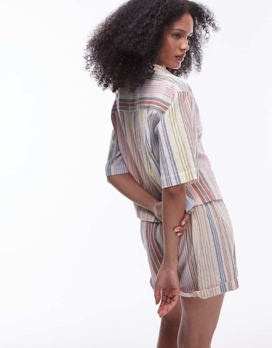 Topshop strandrandig kortärmad skjorta i flera färger - Image 3