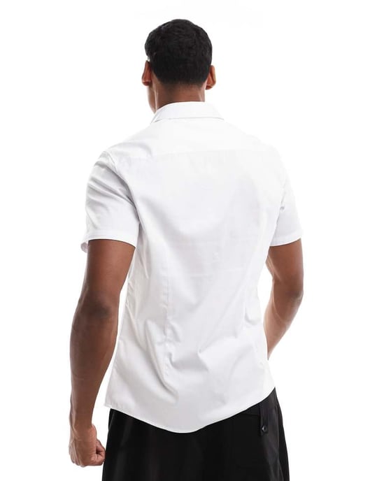 ASOS DESIGN smart kortärmad slim skjorta med plissering i vitt - Image 3