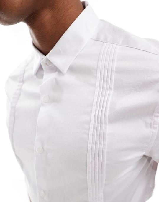 ASOS DESIGN smart kortärmad slim skjorta med plissering i vitt - Image 4