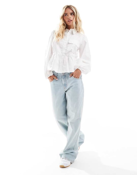 ASOS DESIGN Petite cotton poplin smock shirt with tie pocket in white - Image 3