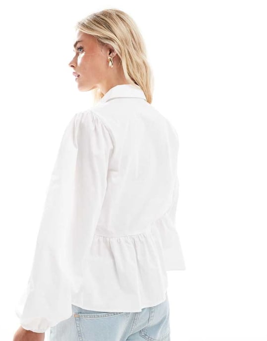 ASOS DESIGN Petite cotton poplin smock shirt with tie pocket in white - Image 4