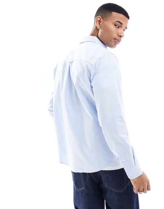 Farah Brewer slim fit patchskjorta i blått - Image 4