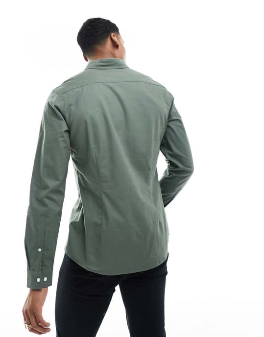 ASOS DESIGN slim fit oxfordskjorta i medelgrön - Image 3