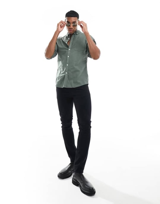 ASOS DESIGN slim fit oxfordskjorta i medelgrön - Image 4