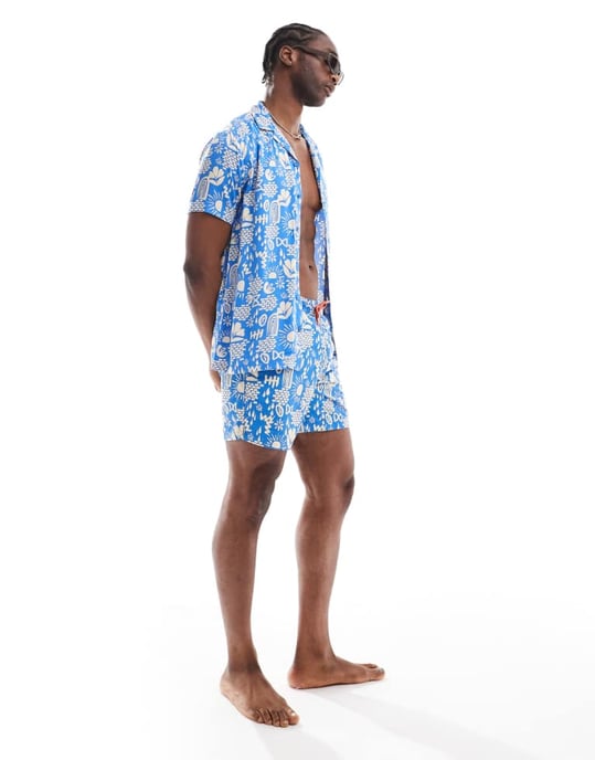 Hunky Trunks abstrakttryck strandskjorta i koord i blått - Image 3