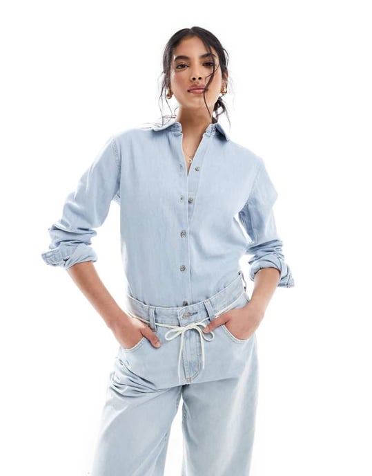 ASOS DESIGN denim enkla skjorta i blekt tvätt - Image 1