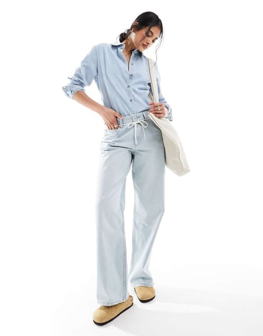 ASOS DESIGN denim enkla skjorta i blekt tvätt - Image 3