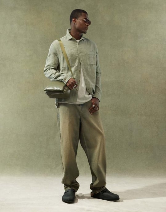 ASOS DESIGN avslappnad skjorta med fyrkantig krage i khaki - Image 3