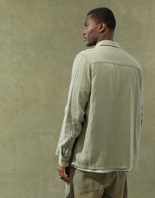 ASOS DESIGN avslappnad skjorta med fyrkantig krage i khaki - Image 4