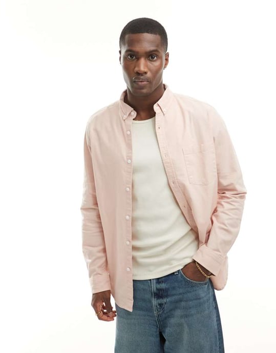 ASOS DESIGN överstor skjorta oxford vanlig skjorta i ljusrosa - Image 2