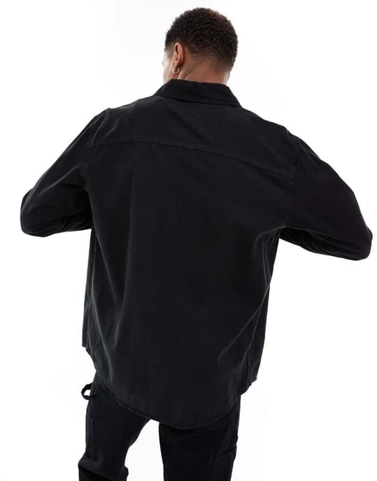 ONLY & SONS knapp genom denimskjorta i svart - Image 2