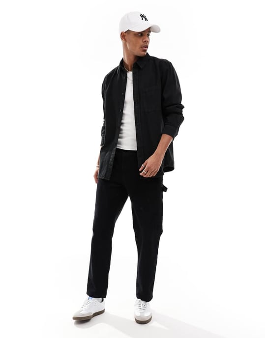 ONLY & SONS knapp genom denimskjorta i svart - Image 4