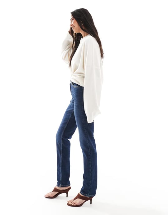 Monki Ako mid waist slim fit jeans i havsblå - Image 3