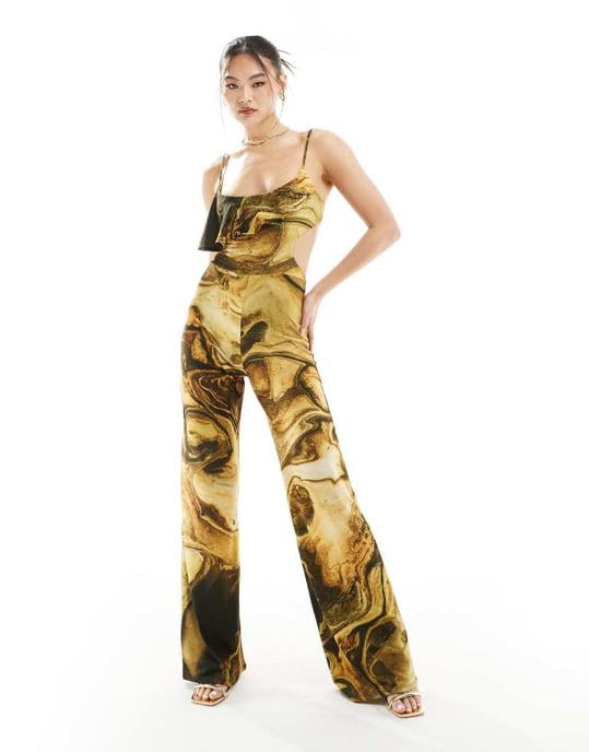ASOS DESIGN jumpsuit med breda ben och utskärning på ryggen i marmorstruktur - Image 3