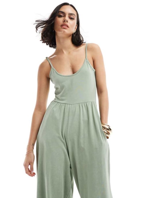 ASOS DESIGN scoop strapig tvättad jersey bredbenad jumpsuit - Image 2