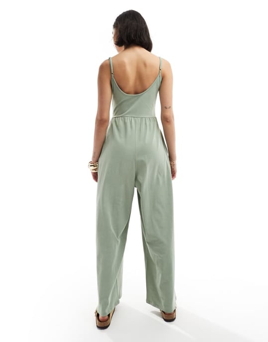 ASOS DESIGN scoop strapig tvättad jersey bredbenad jumpsuit - Image 3
