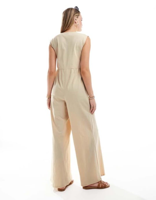 ASOS DESIGN knyt-front vid ben overall i stenfärg - Image 4