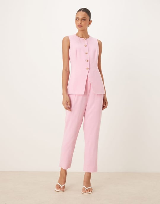 Nobody's Child long line crew waistcoat co-ord in pink - Image 2