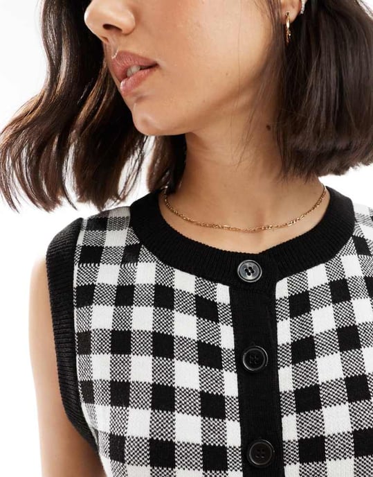 ASOS DESIGN oversized rutiga väst i svart - Image 3