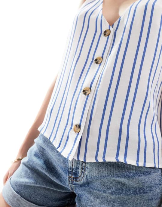 ASOS DESIGN linne-look väst i blå och vitrandig - Image 2