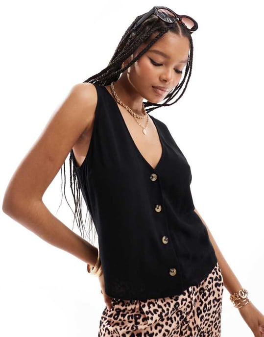 ASOS DESIGN linne-liknande väst i svart - Image 1