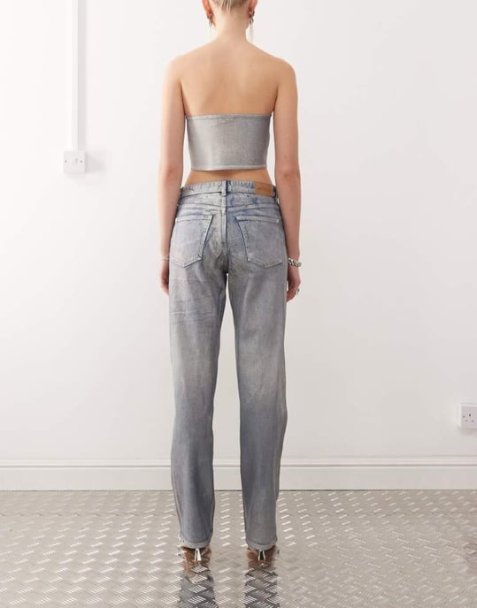 Monki co-ord Aimo raka benjeans i holografisk tvätt - Image 2