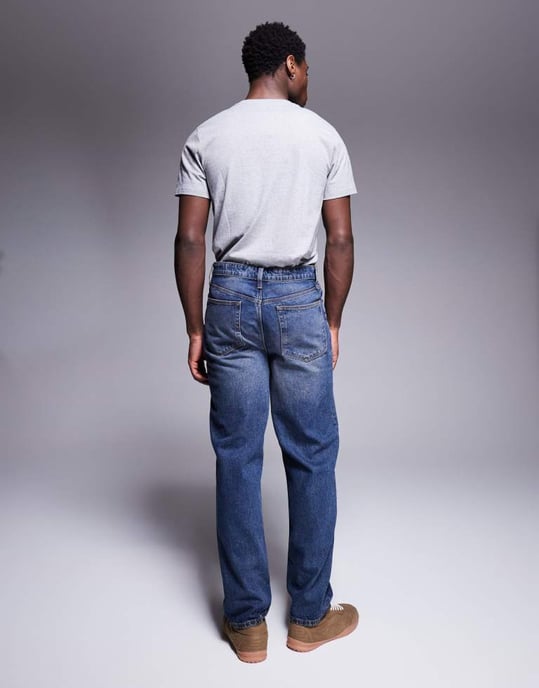 ASOS DESIGN raka jeans med vintagefärg i mörk tvättblå - Image 3