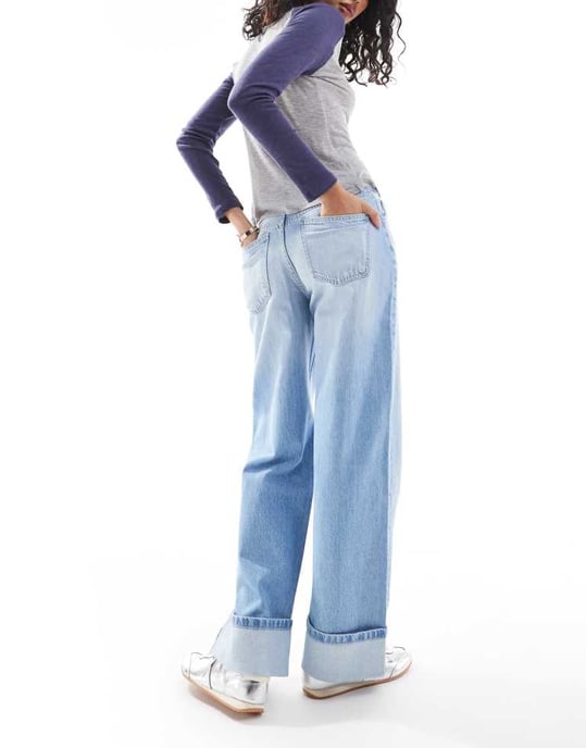 Cotton On raka jeans med knytband i himmelsblå - Image 3