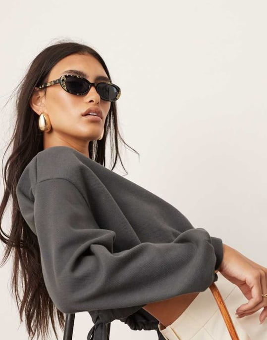 ASOS EDITION premium jersey veckad detalj långärmad topp i kolgrå - Image 4
