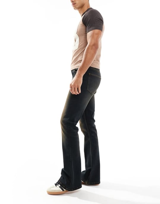 ASOS DESIGN stretch flare-jeans i svart med brun nyans - Image 2